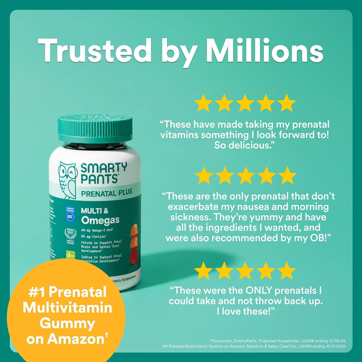 SmartyPants Prenatal Multivitamin Gummies, Omega 3 (DHA/EPA), Methylfolate, Biotin, Vitamin D3, C, Vitamin B12, B6, Vitamin – Image 4