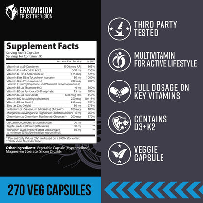 Ekkovision Multivitamin - Iron Free Plant – Vitamin K2 (as menaquinone-7): Works with D3 to direct calcium to – Image 2