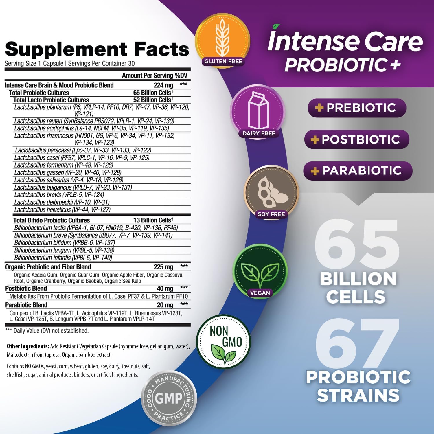 Vital Planet Intense Care Brain & Mood Probiotics – 65 Billion CFU, 67 Strains, 4-in-1 Supplement, 30 Capsules - görsel 2