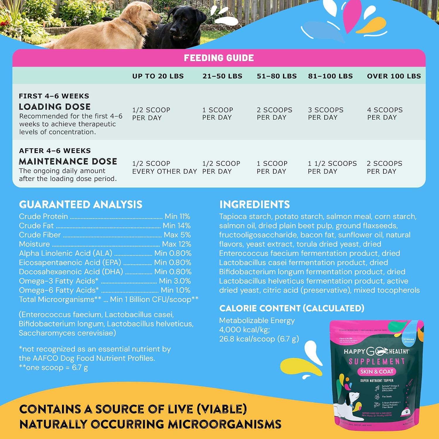 Happy Go Healthy Skin & Coat Supplements for Dogs with Probiotics, Prebiotics & Wild Salmon Omega-3s, All Breeds, 120 Count - görsel 8