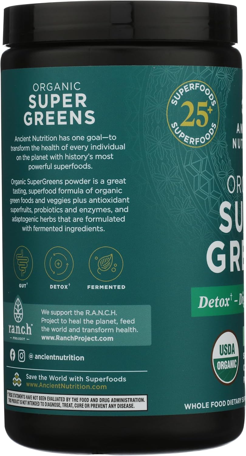 Ancient Nutrition SuperGreens Powder with Probiotics - Organic Peppermint Flavour - 25 Servings - görsel 4