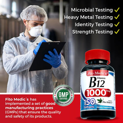 FITO MEDIC'S Lab Vitamin B12 - 150 Soft-gels – 150 doses per bottle – lasts you months – Image 6