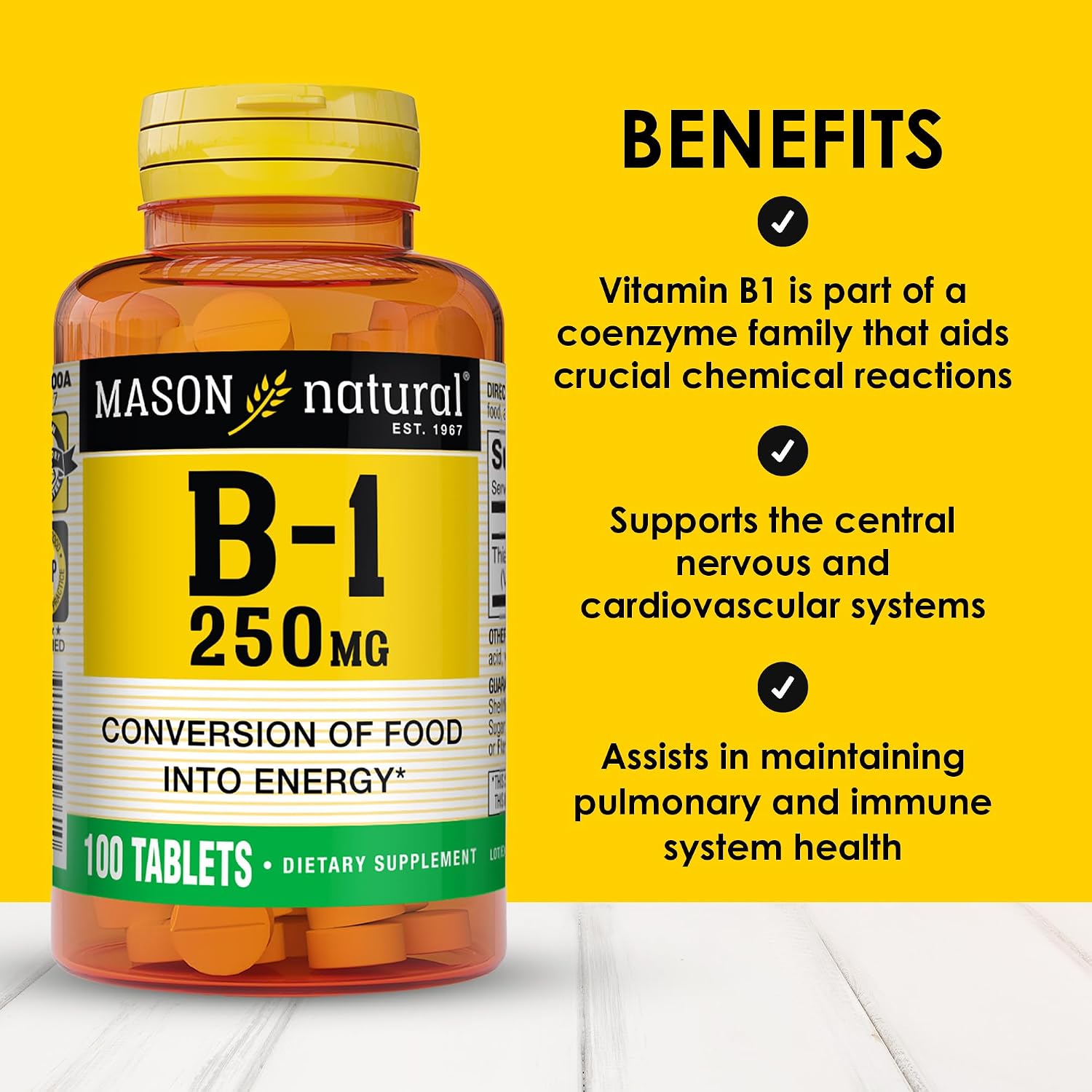 MASON NATURAL Vitamin B1 (Thiamine) 250 mg, 100 Tablets - görsel 2