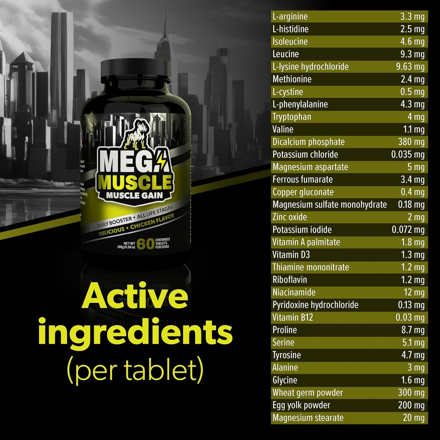 PETBEING Mega Muscle for Dogs - Daily Chewable Multivitamin Tablets, Chicken Flavour, 60 Count - görsel 3