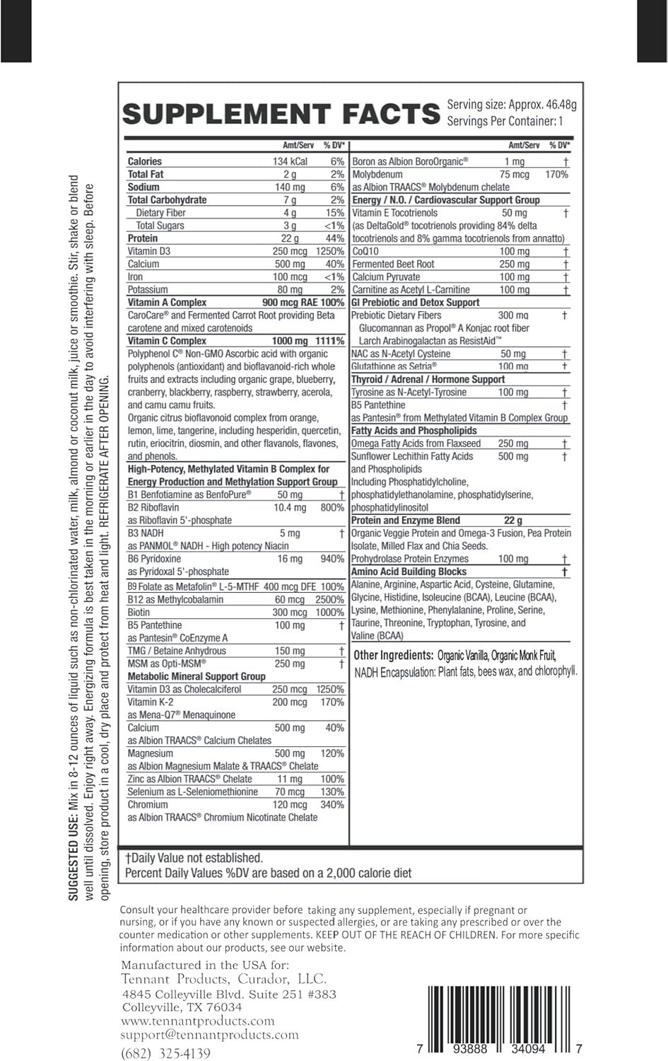 Dr Tennant's Restore Vanilla Shake: 50+ Methylated Vitamins & Minerals with 23g Vegan Protein, 14-Day Supply - görsel 6