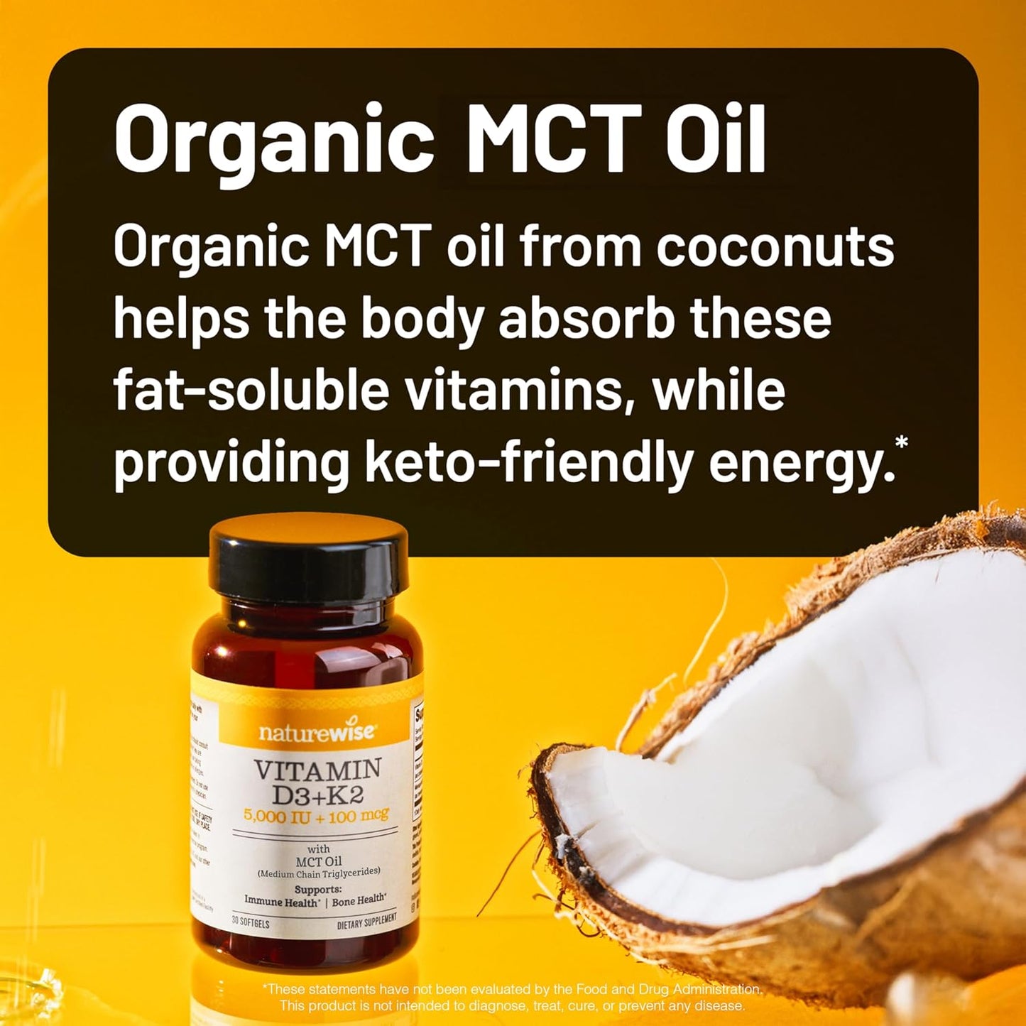 NatureWise Vegan Vitamin D3 + K2 with Organic Coconut MCT Oil - 5000 IU D3 + 100 mcg K2 - 30 Soft-gels - görsel 5
