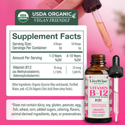 Live Wise Naturals Organic Vitamin B12 Liquid Drops for Kids, 12 mL – Image 2
