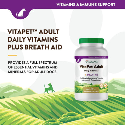 NaturVet VitaPet Adult Daily Vitamins for Dogs with Breath Aid, 60 Count