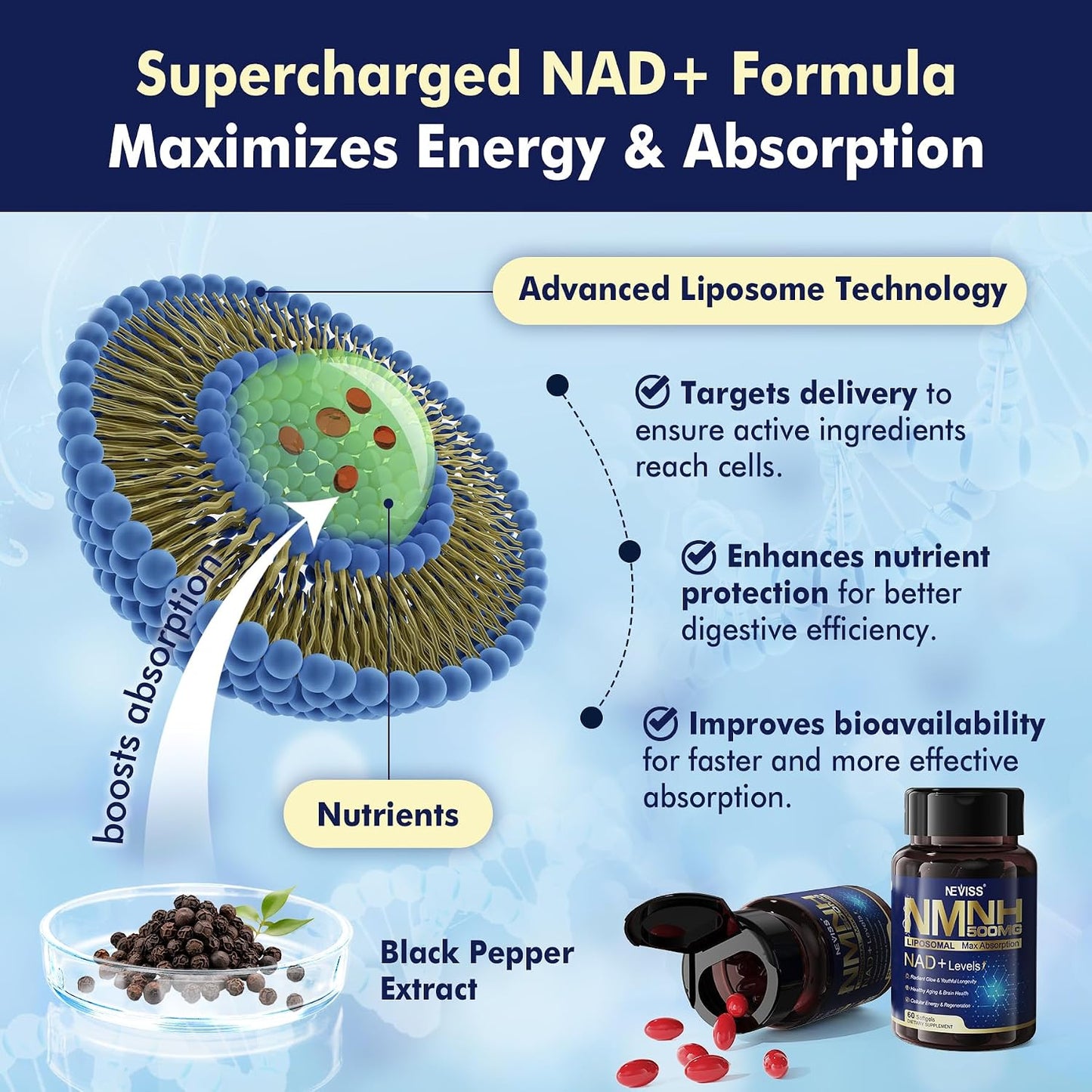 2Pack NAD+ Supplement, Next-Gen NMNH Liposomal 500mg, GLP-1 Friendly, NR NMN Alternative, High Absorption NAD+ with Curcumin, Niacinamide for Energy, DNA Repair, Healthy Ageing, 120 Soft-gels - görsel 7