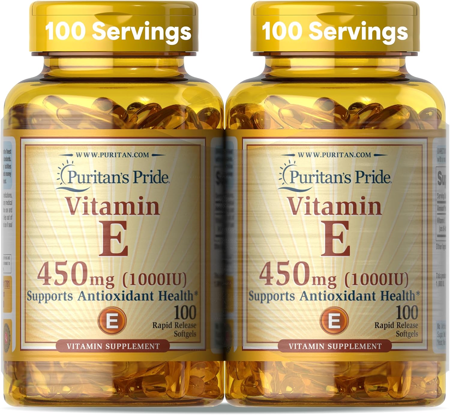 Puritan's Pride Vitamin E 450 mg (10,000 IU), Vitamin Supplement for Immune System Function and Antioxidant Health Support, 100 Rapid Release Softgels, 2 Pack - görsel 1