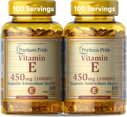 Puritan's Pride Vitamin E 450 mg (10,000 IU), Vitamin Supplement for Immune System Function and Antioxidant Health Support, 100 Rapid Release Softgels, 2 Pack