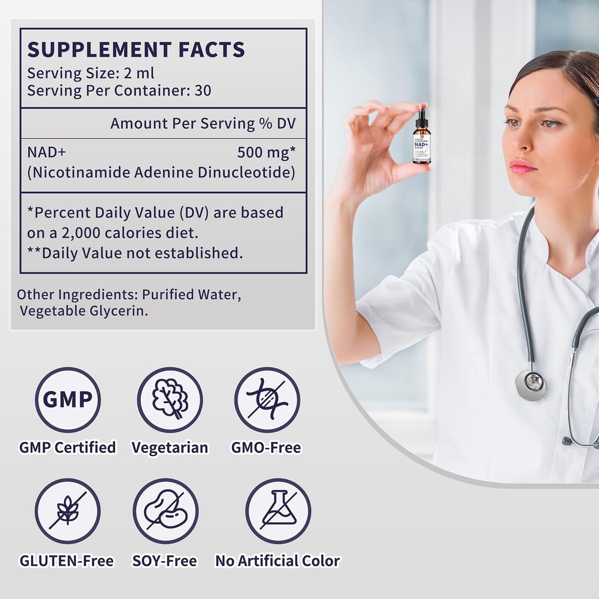 Women's's NAD Liquid Supplement, Pure 500mg Liposomal NAD – Cell Regeneration, Energy & Metabolism Support, Vegan, – Image 3