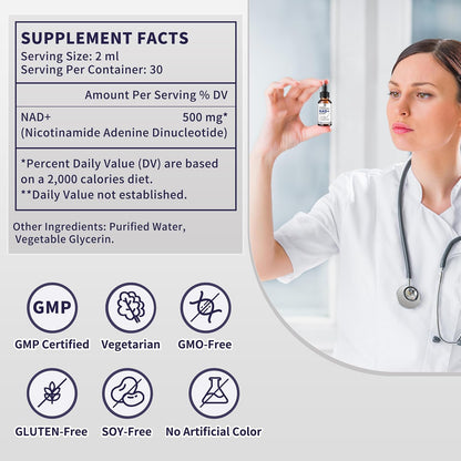 Women's's NAD Liquid Supplement, Pure 500mg Liposomal NAD – Cell Regeneration, Energy & Metabolism Support, Vegan, – Image 3