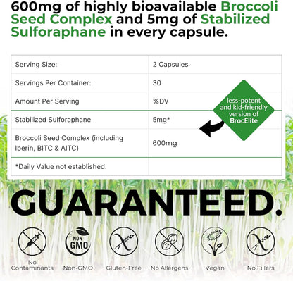 BrocElite Kids Broccoli Supplement with Stabilised Sulforaphane – 60 Vegan Capsules