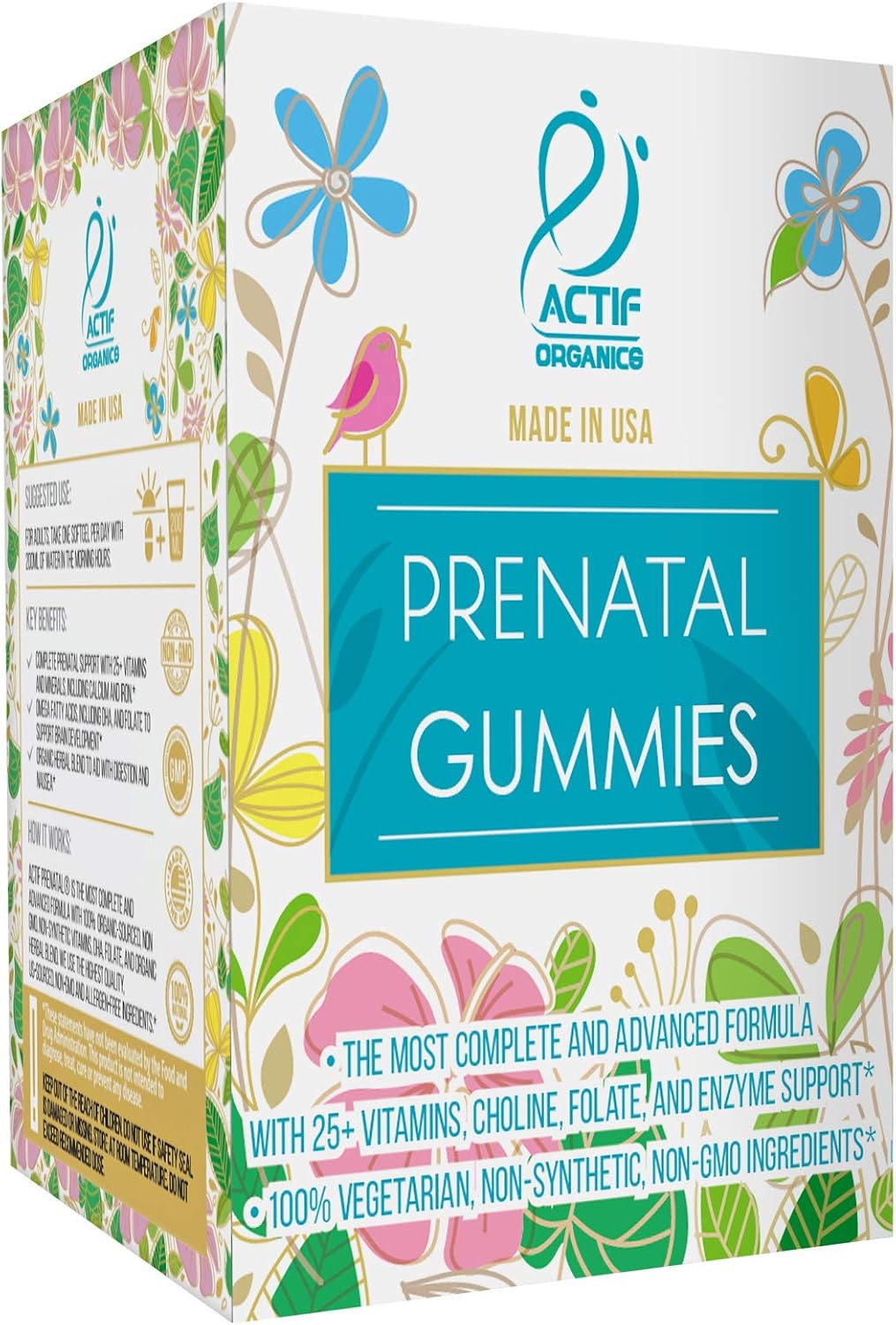Actif Prenatal Gummies with 25+ Organic Vitamins and Organic Herbal Blend - Non-GM, 100% Vegetarian, 90 Count, Made in USA - görsel 5