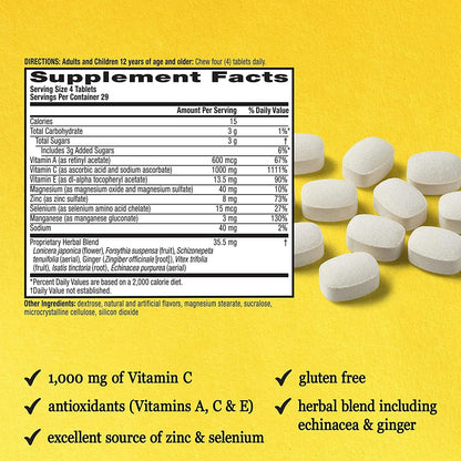 Airborne 1000mg Vitamin C + Zinc Chewable Tablets, Very Berry & Citrus