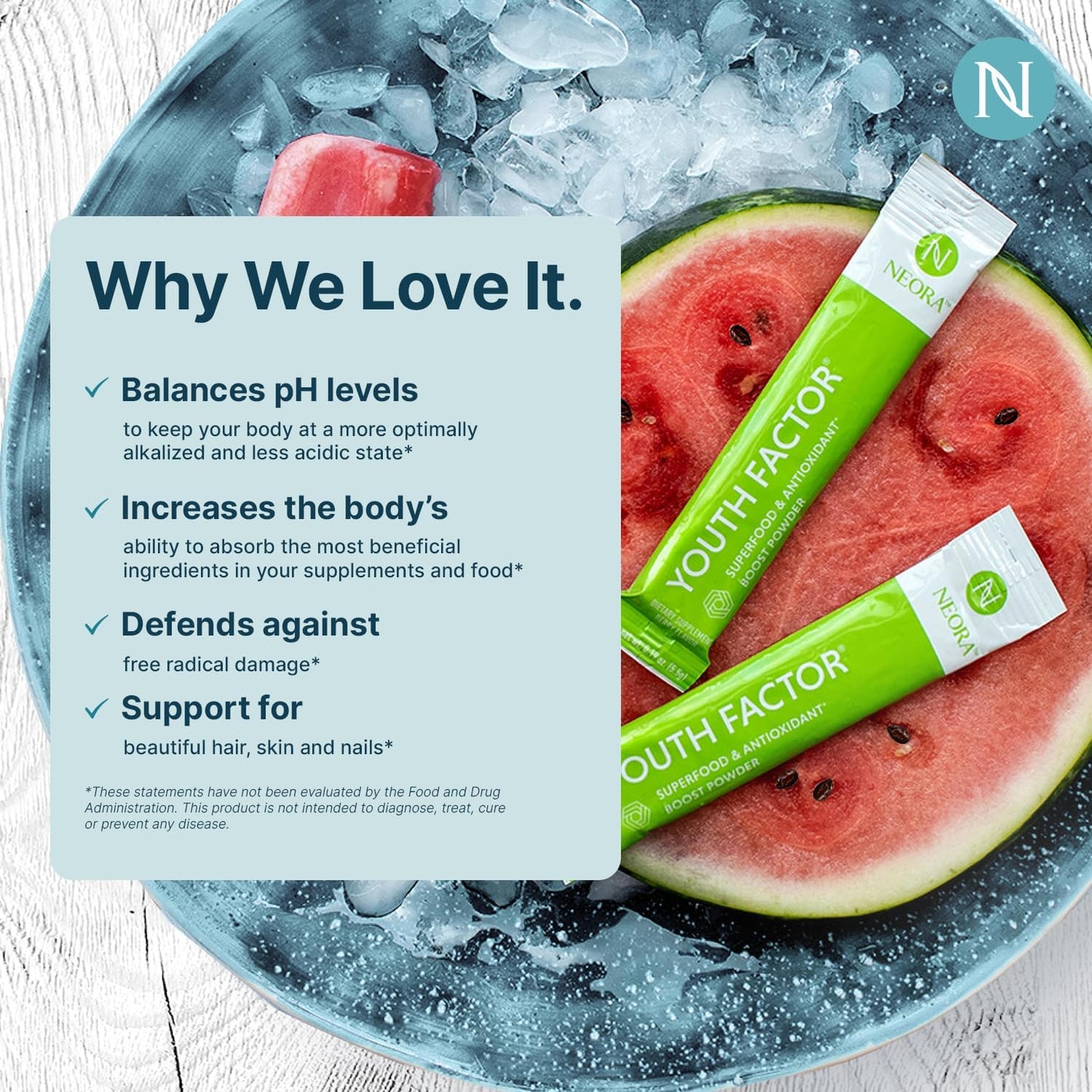 NEORA Youth Factor - Superfood Boost Powder - pH Balance, Hair Skin & Nails Support, Fruits & Veggies Equivalent, Nutrient Absorption - 30 Packets - görsel 4