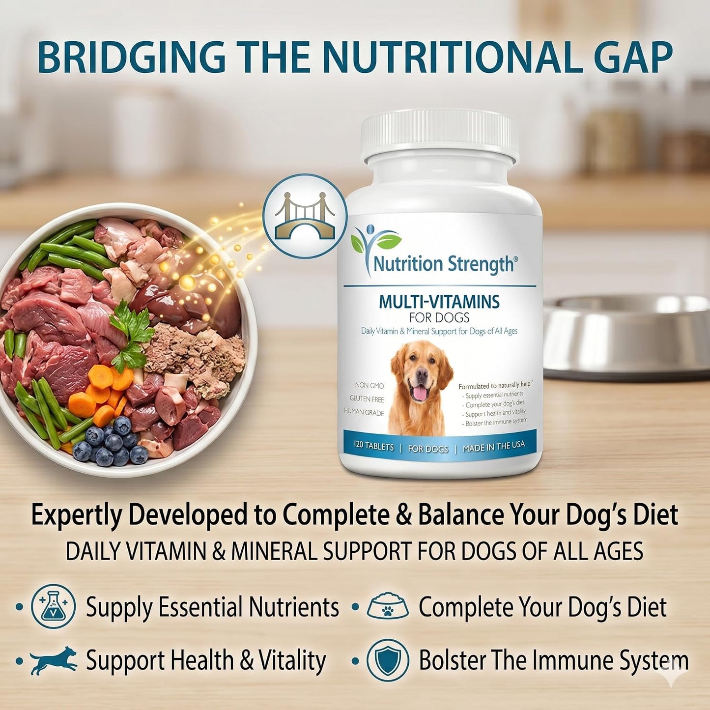 Multivitamins for Dogs, Daily Vitamin and Mineral Support, Nutritional Dog Supplements for All Canine Breeds and Sizes, Promotes Immune Health in Pets, 120 Chewable Tablets - görsel 4