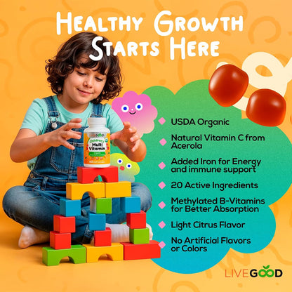 LIVEGOOD Organic Children’s Multivitamin – Bone development : Vitamin D aids calcium absorption for strong bones.* – Image 2