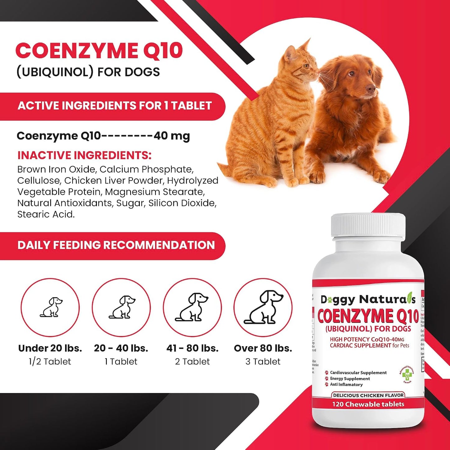 Coenzyme Q10 High Potency 40mg Ubiquinol for Dogs (120 Tablets) - Made in USA - görsel 2