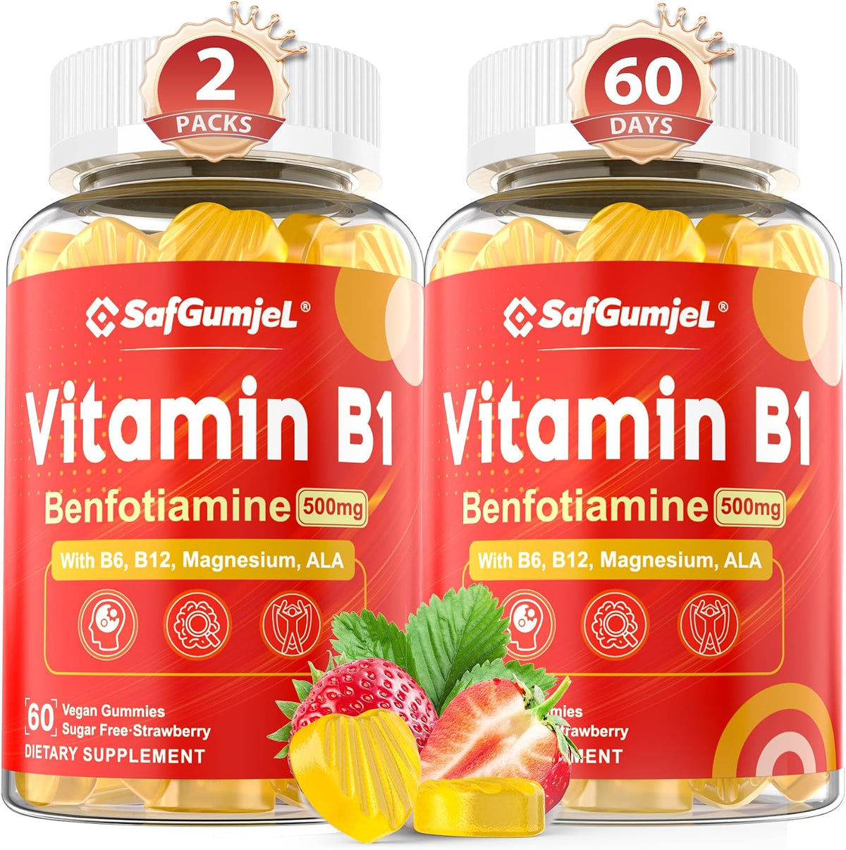 Vitamin B1 (Benfotiamine) Gummies 500mg – B Complex with B6, B12, Magnesium – Vegan, Sugar-free, 60 Count – Image 8