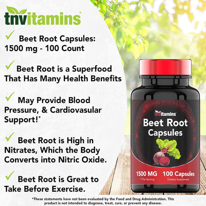 Beetroot Capsules 1500 mg – 100 Capsules | TNVitamins