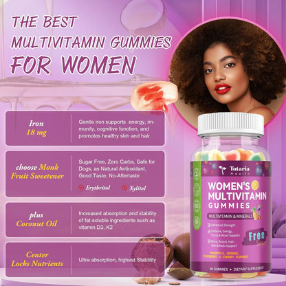 Totaria Sugar-free Multivitamin Gummies for Women's 14+ with Iron, Inositol, Folate, Biotin - Mixed Flavours (2 Pack) – Image 6