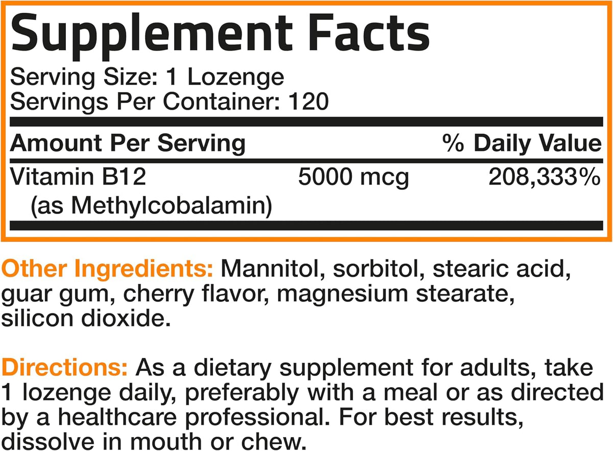 Bronson Methyl B12 5000 mcg Vitamin B12 – Fast-dissolve sublingual formula for enhanced absorption – Image 6