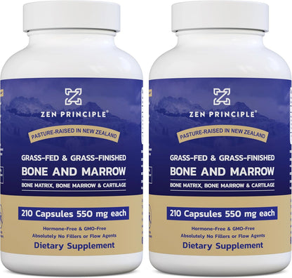 Zen Principle Grass Fed Beef Bone Marrow Supplement, 3300mg - Skin, Oral Health, and Joint Support (210 Capsules)