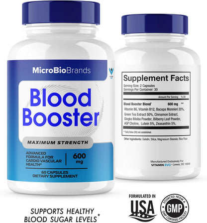 (2 Pack) Microbio Blood Booster - Natural Blood Flow Support Supplement, 120 Capsules