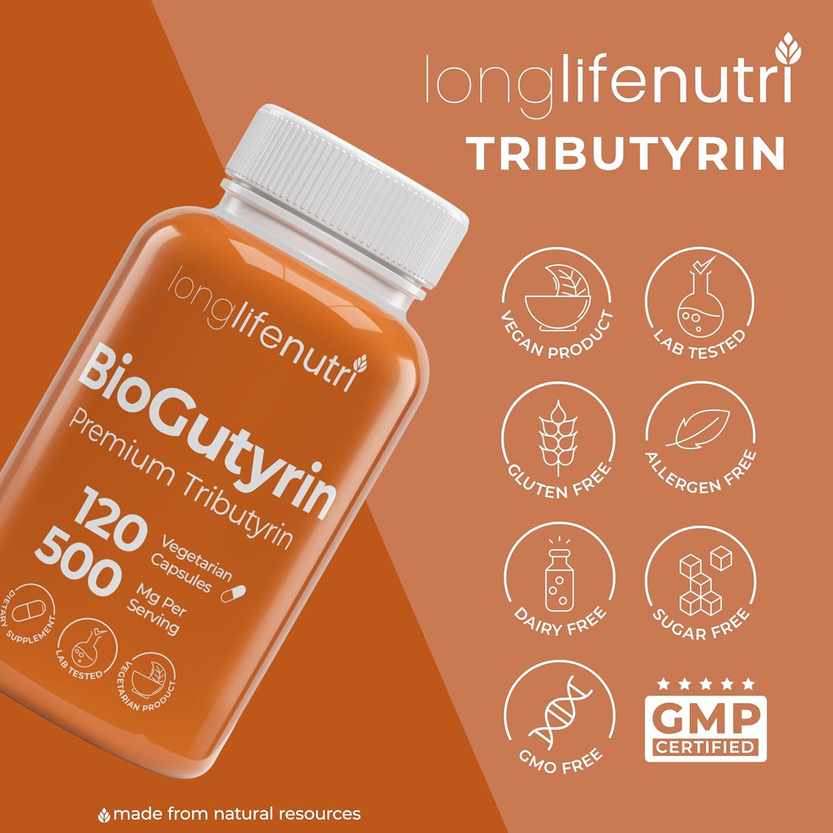 BioGutyrin – Tributyrin 500mg, Postbiotic Supplement for Gut Function & Nutrient Absorption, 120 Vegetarian Capsules – Image 7