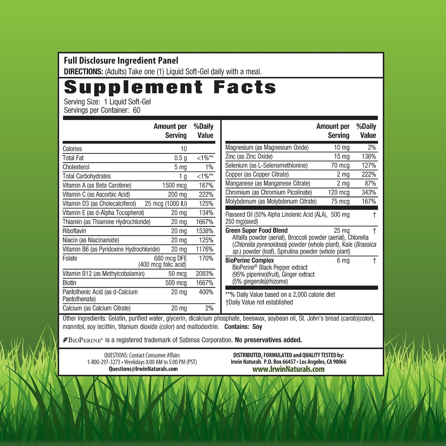 Irwin Naturals Only One Liquid-Gel Multi Without Iron – 60 Liquid Soft-Gels – Daily Essential Nutrient Support - görsel 2