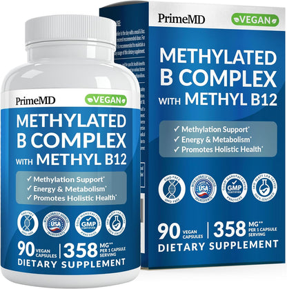 Methylated B Complex with Methylfolate and B12 Methylcobalamin 1000 mcg - Methylated Multivitamin for Energy, Brain – Image 1