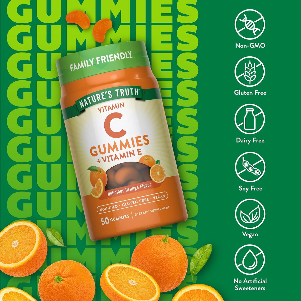 Nature's Truth Vitamin C Gummies with Vitamin E, Orange Flavour - 50 Count – Image 3