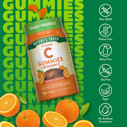 Nature's Truth Vitamin C Gummies with Vitamin E, Orange Flavour - 50 Count – Image 3