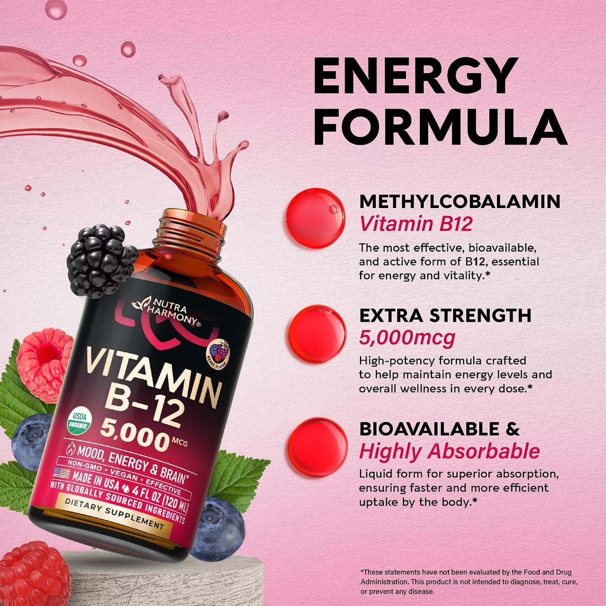USDA Organic Vitamin B12 Sublingual Drops - – Anyone seeking extra energy and mental clarity – Even without a – Image 5