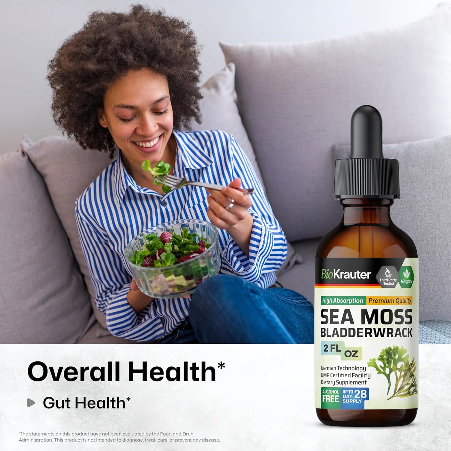 BIO KRAUTER 2-in-1 Sea Moss & Bladderwrack Drops - Vegan Liquid Supplement, 60 mL - görsel 2