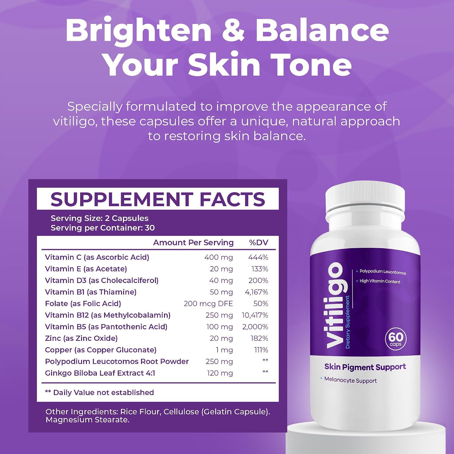 AURA VITAMINS Vitiligo Capsules - Skin Pigmentation Support - 60 Capsules - görsel 4