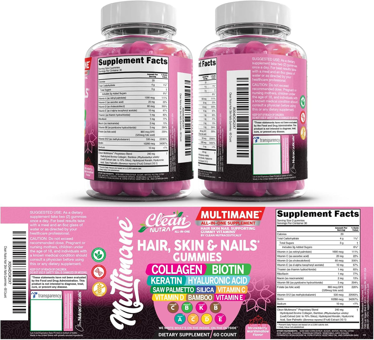 Clean Nutraceuticals Biotin Collagen Keratin Gummies | Hair, Skin and Nails Vitamins for Women's | Hyaluronic Acid Bamboo – Image 9