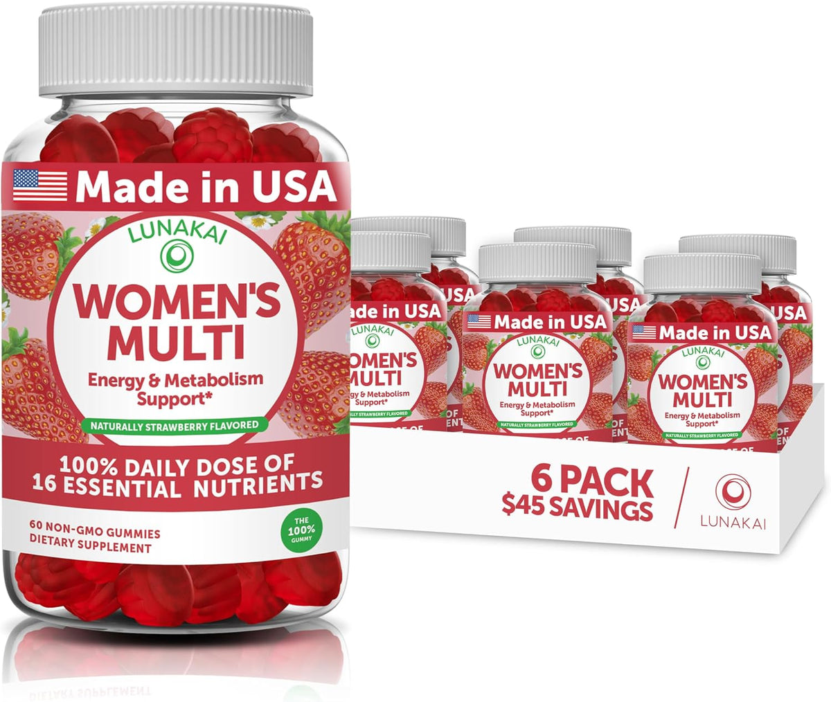 Lunakai USA Made Women's's Multivitamin Gummies – Daily 16 Multi Vitamins for Energy & Wellbeing, 60ct – Image 10