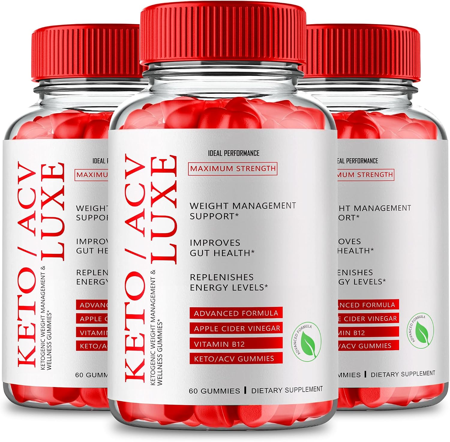 Keto Luxe + Gummies, Keto Luxe ACV Keto Supplement Gummies - Maximum Strength, Keto+ ACV Gummies, All Natural Support Formula, 3 Pack - görsel 1