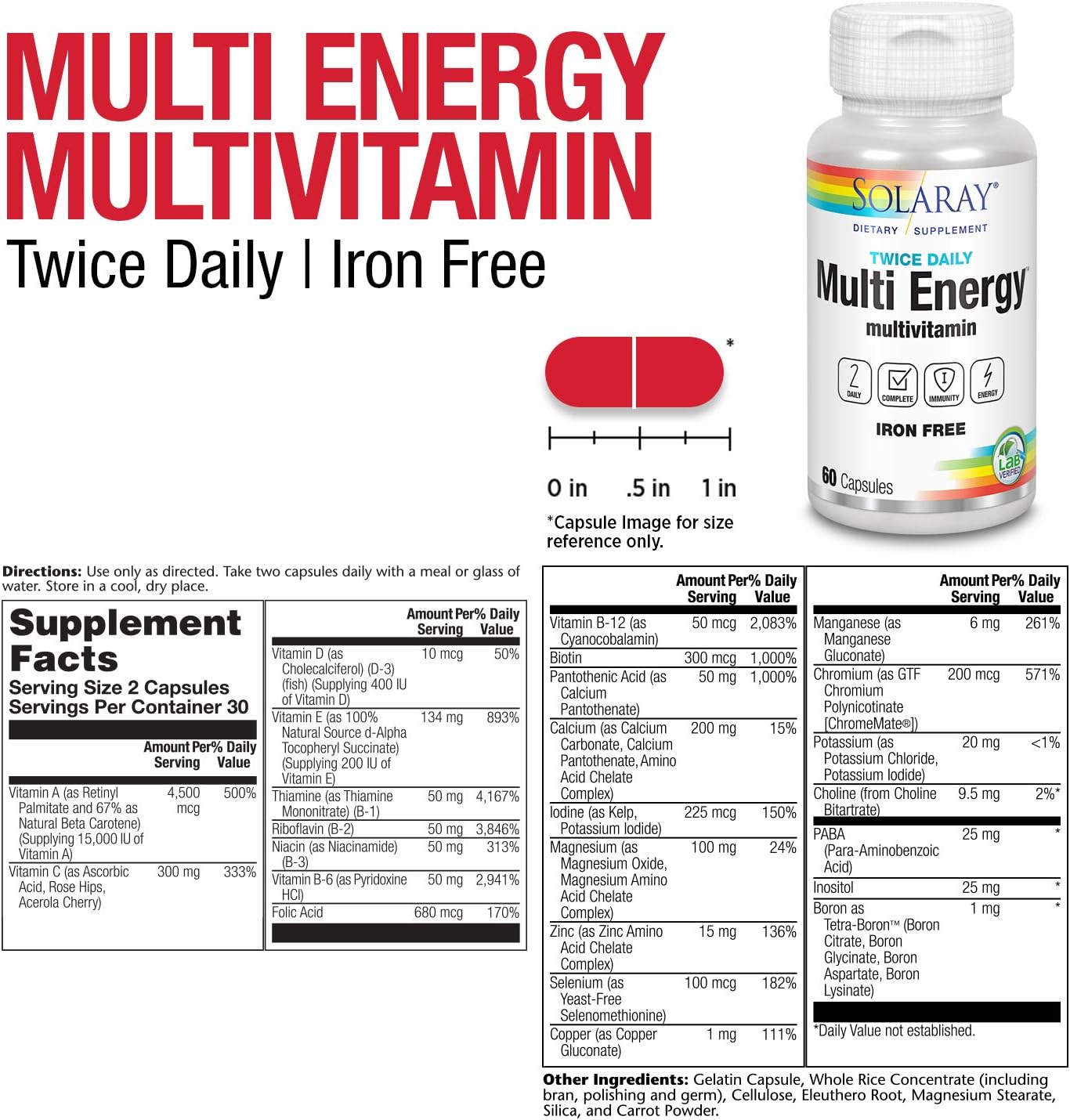 SOLARAY Twice Daily Multi Energy Multivitamin – Iron Free, 120 Capsules - görsel 2