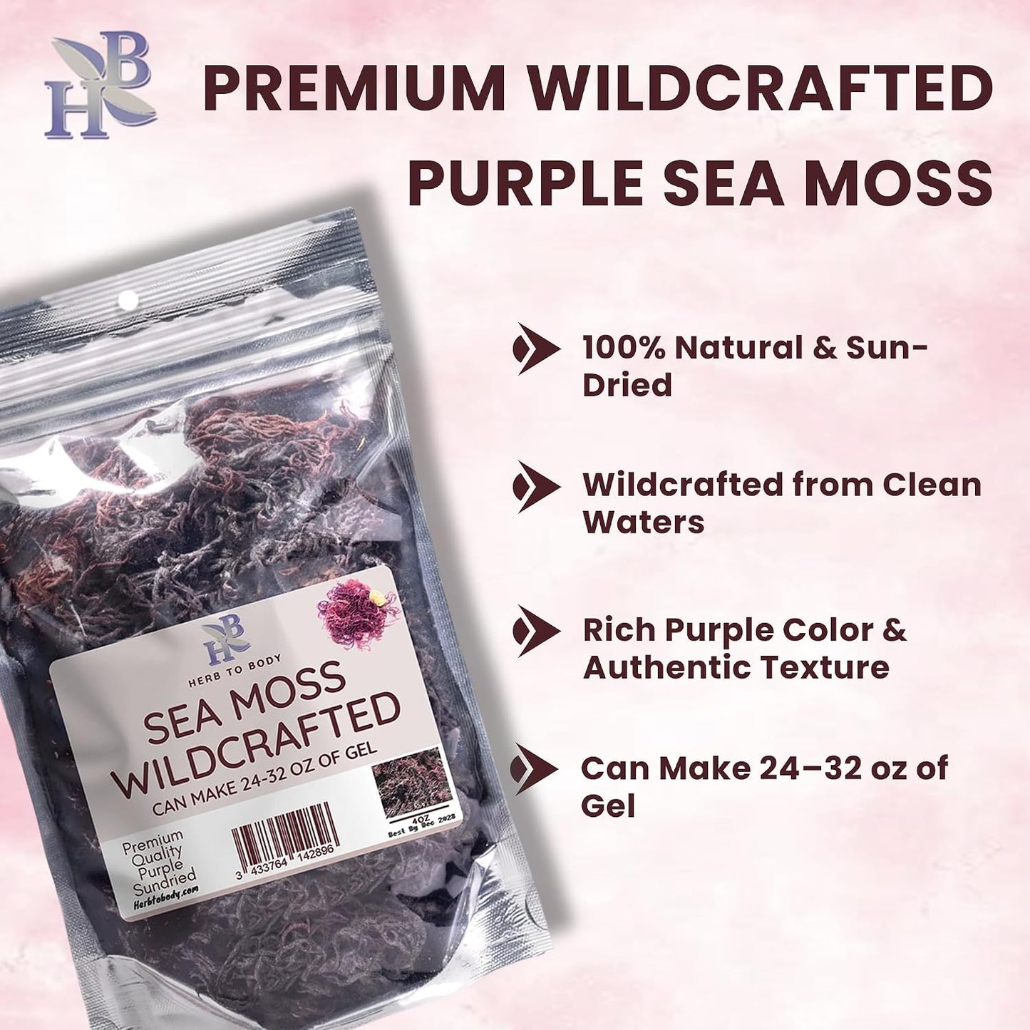 Herb To Body Purple Sea Moss – 4oz, Wildcrafted from Saint Lucia, Raw & Dried - görsel 6