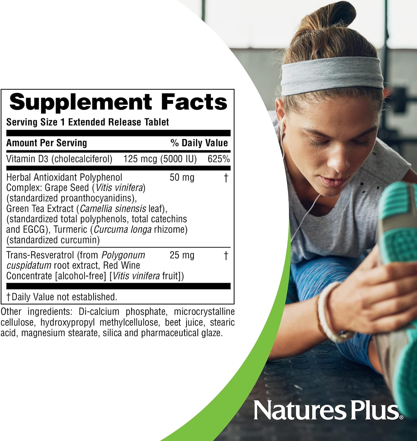 NaturesPlus Vitamin D3, Extended Release - 90 Vegan Tablets - 5000 IU + 25 mg Trans-Resveratrol - Heart & Bone Health, Immune Support, Anti-Ageing - Gluten free - görsel 5