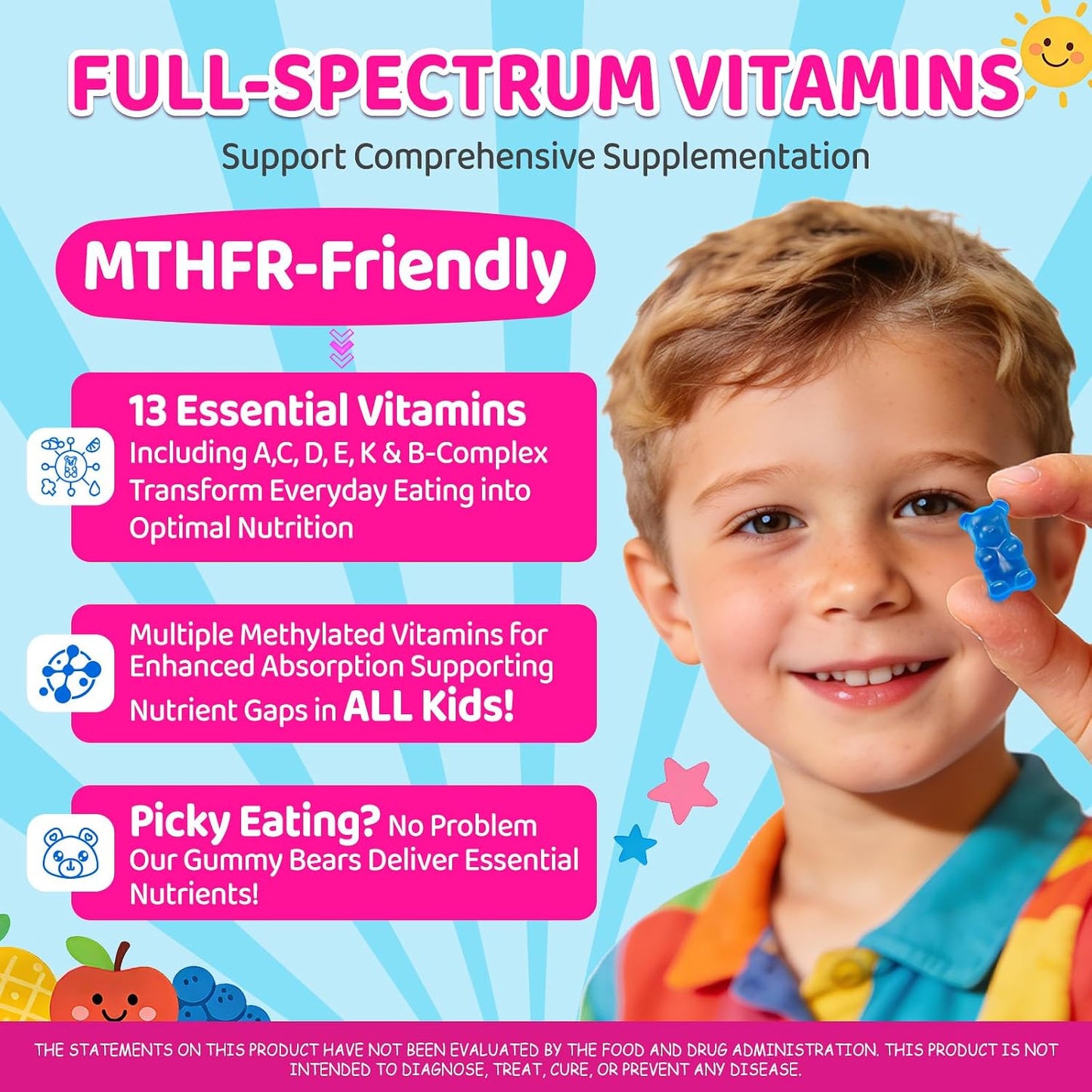 Kids Methylated Multivitamin - MTHFR Support, L-Methylfolate & B12, 13 Vitamins, Vegan Omega-3, Probiotics & Elderberry - görsel 4
