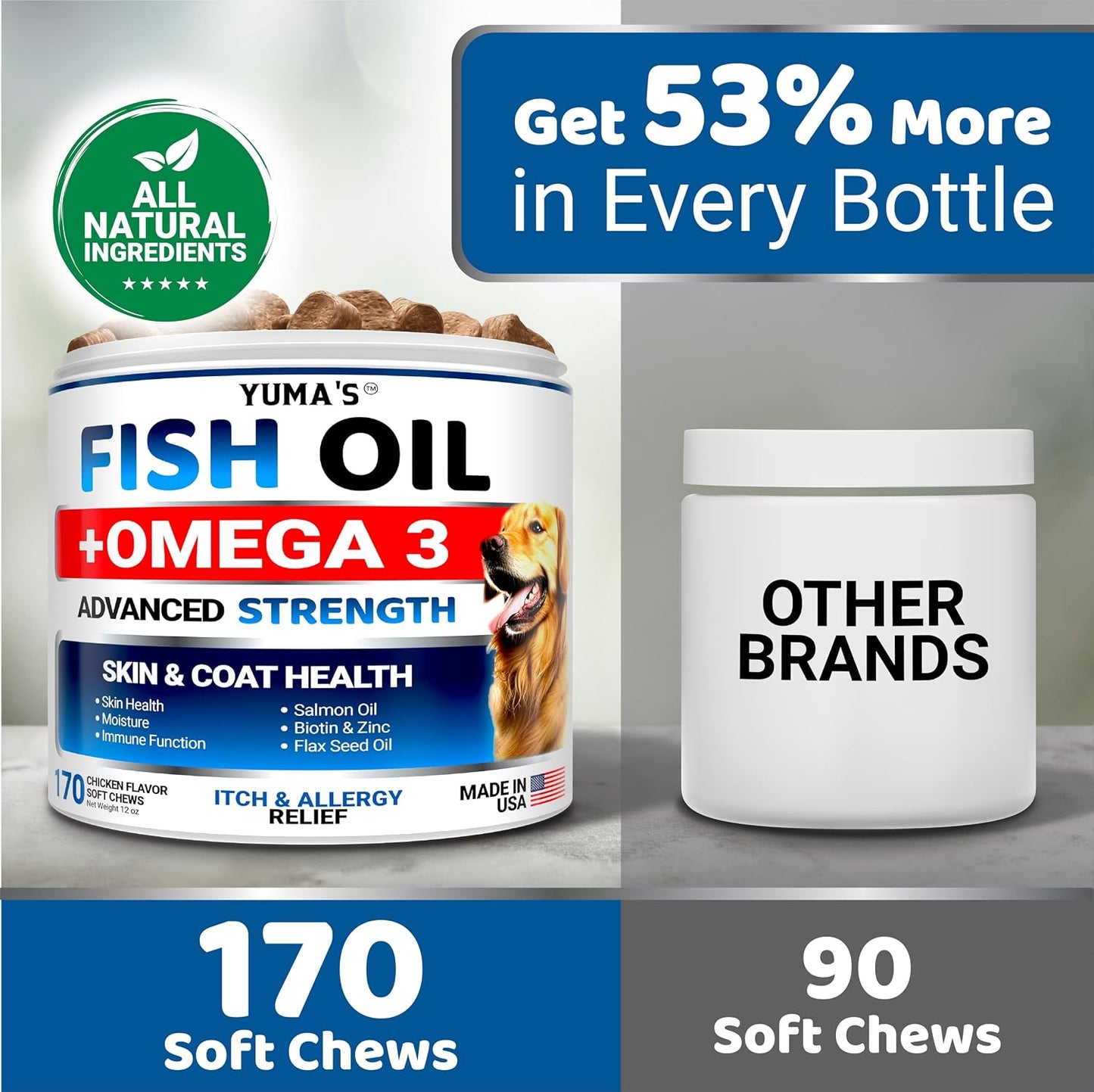Omega 3 Fish Oil for Dogs - 170 Chews - Skin and Coat Supplement - Omega 3 for Dogs - Dry & Itchy Skin Relief - Allergy Support - Anti Shedding Treats - Salmon - EPA & DHA - Chicken Flavour - görsel 5