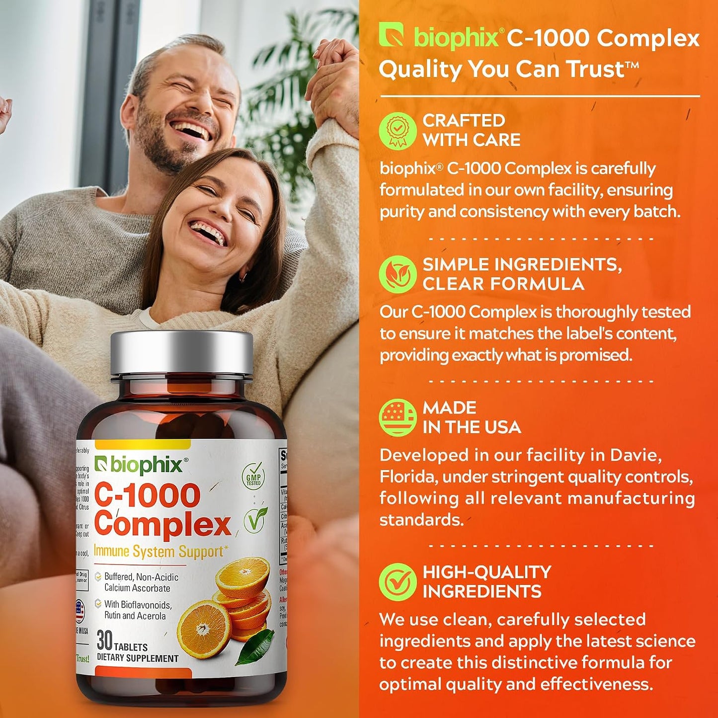 biophix Vitamin C-1000 mg 30 Tablets Complex – Vegan with Calcium, Citrus Bioflavonoids, Acerola, Rutin – Supports Immune Health - görsel 6