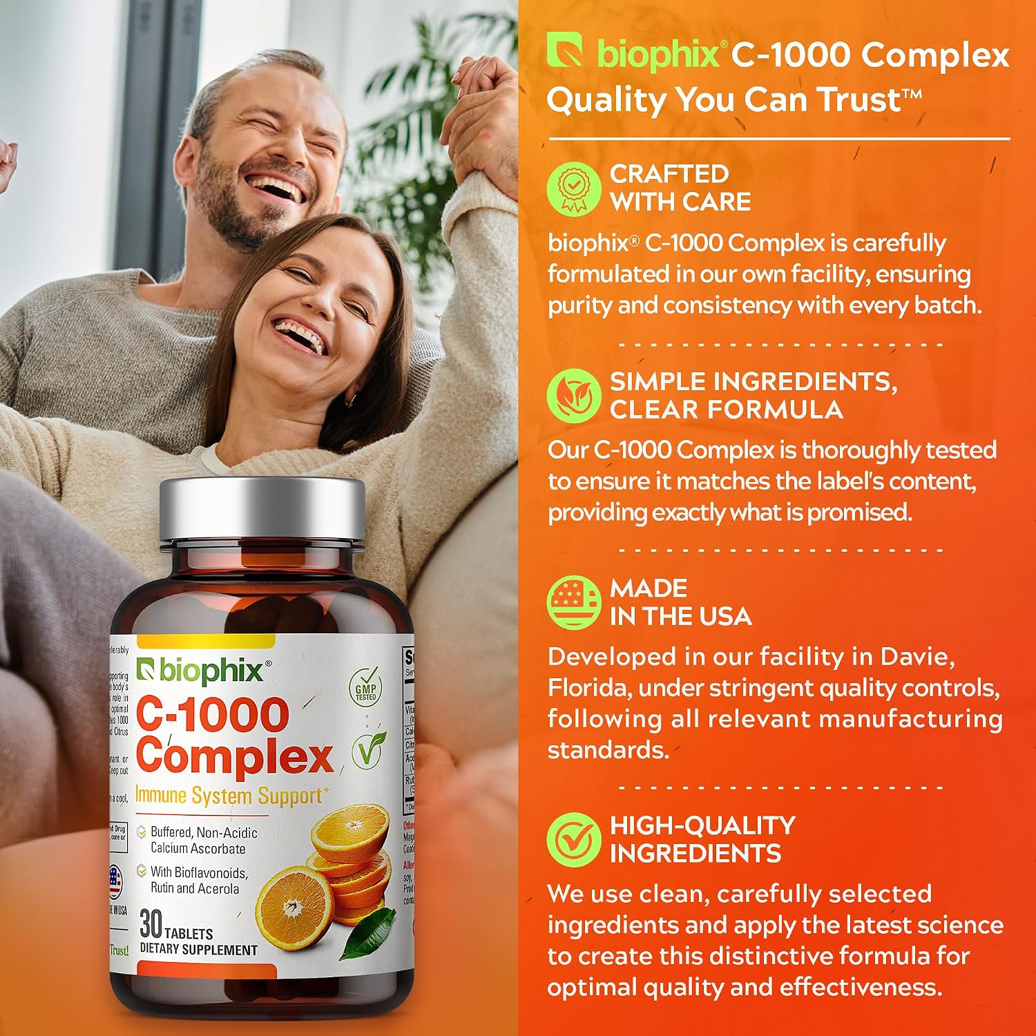 biophix Vitamin C-1000 mg 30 Tablets Complex – Vegan with Calcium, Citrus Bioflavonoids, Acerola, Rutin – Supports Immune Health - görsel 6