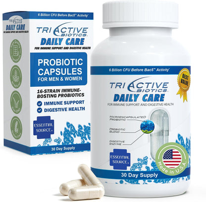 Essential Source TriActive Biotics Daily Care – Probiotic with Prebiotic Blend – 6 Billion CFU – 30 Capsules