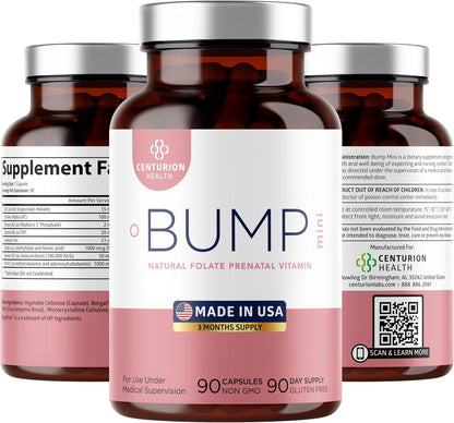 Centurion Health Bump Mini Complete Prenatal Vitamins with Folate, Choline, Carbonyl Iron, Zinc, Vitamin D3 and Vitamin B12 – Image 1